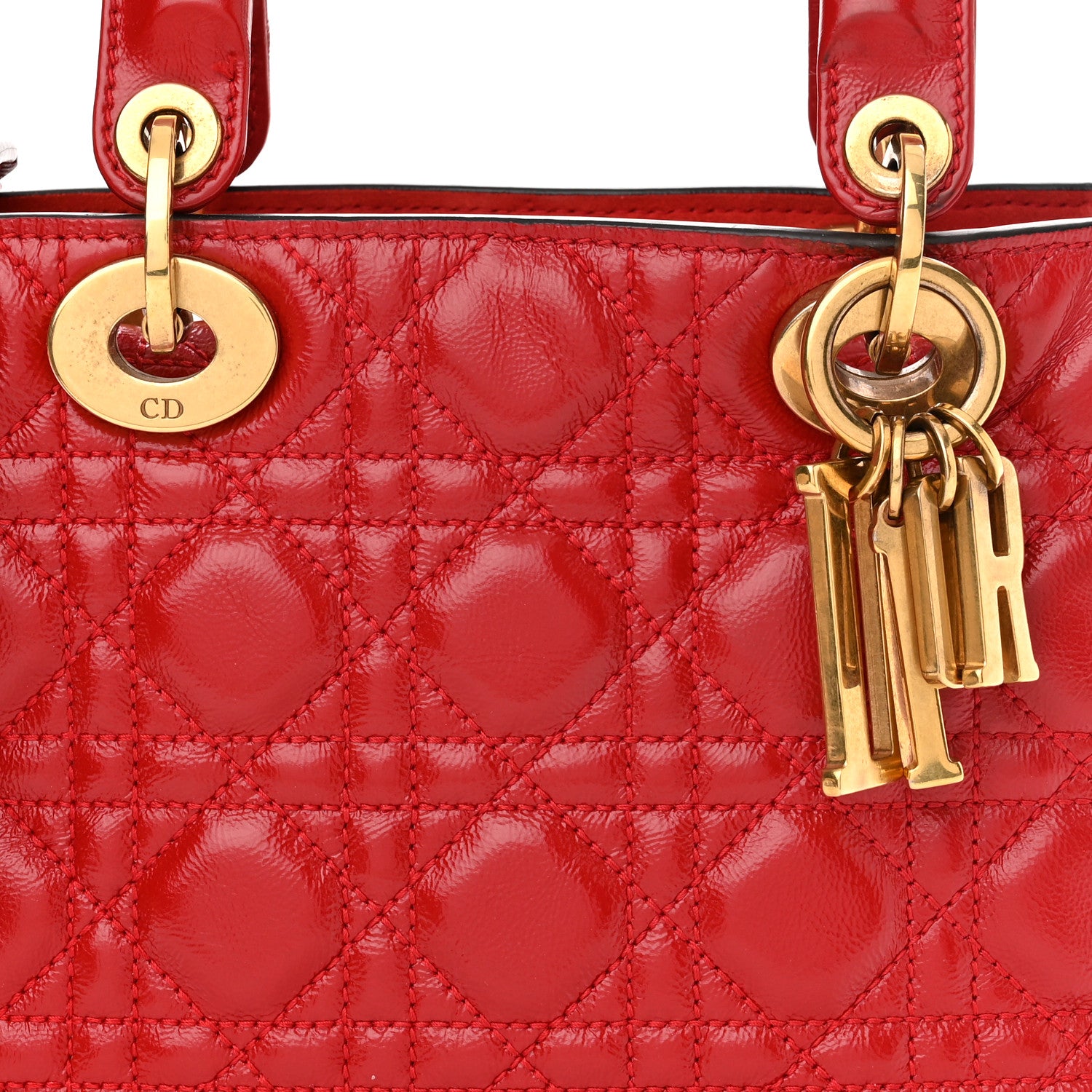 Christian Dior Crinkled Patent Cannage Small Lucky Badges My Lady Dior Red 8 of 10