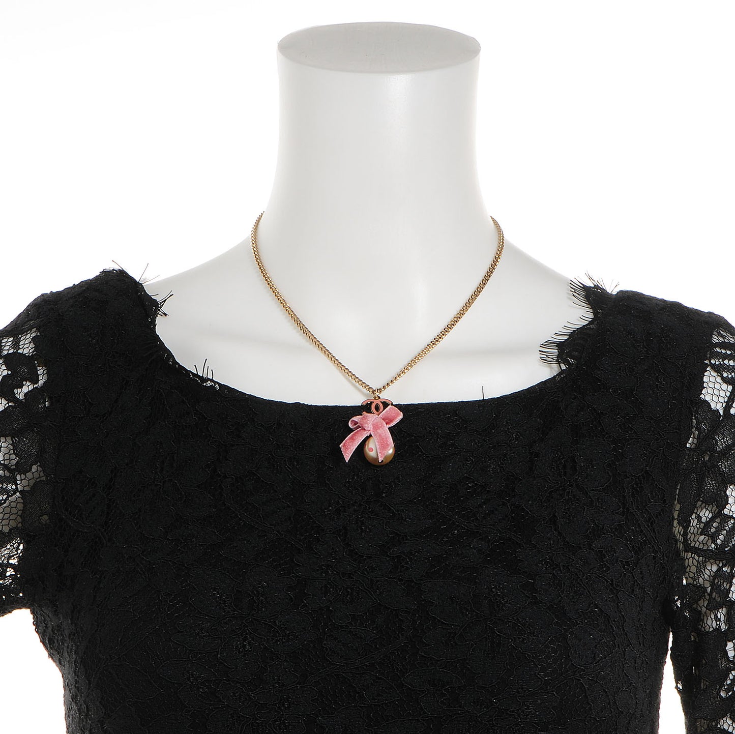 CC Pearl Ribbon Bow Necklace Pink