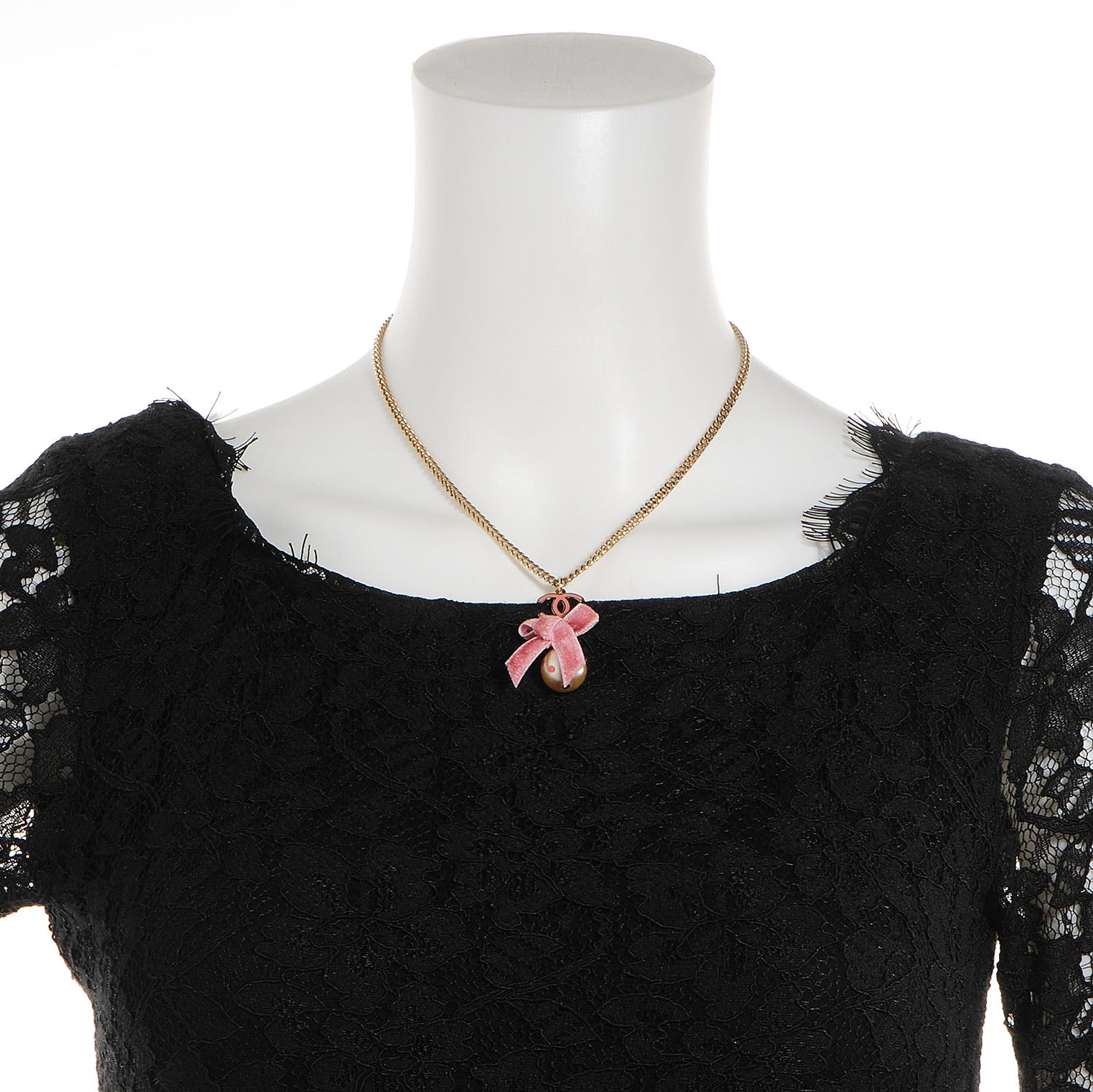 Chanel CC Pearl Ribbon Bow Necklace Pink 2 of 5