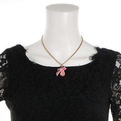 Chanel CC Pearl Ribbon Bow Necklace Pink 2 of 5