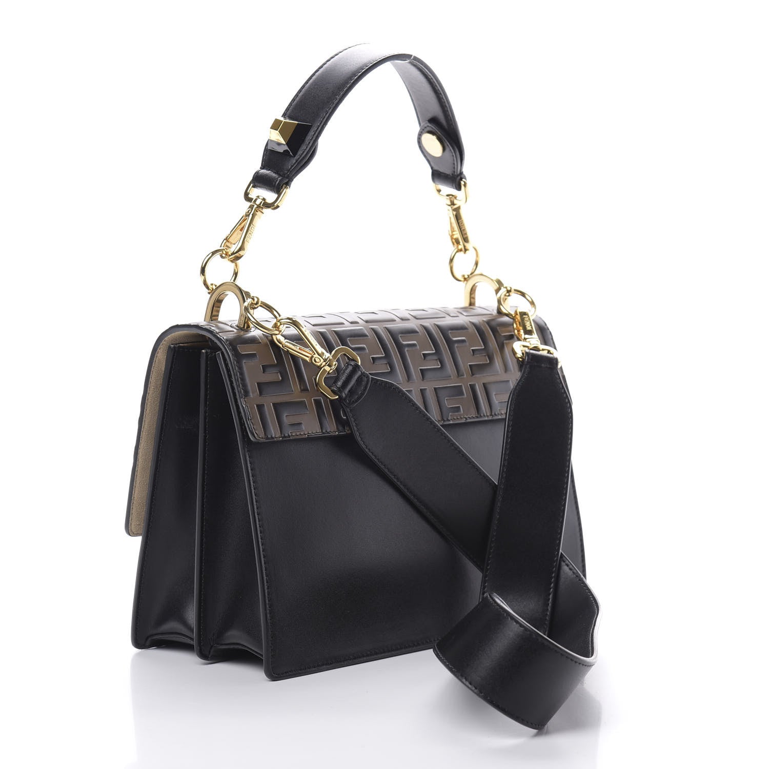 Fendi Vitello Liberty Bi-Color FF 1974 Embossed Kan I Shoulder Bag Black Maya 3 of 10