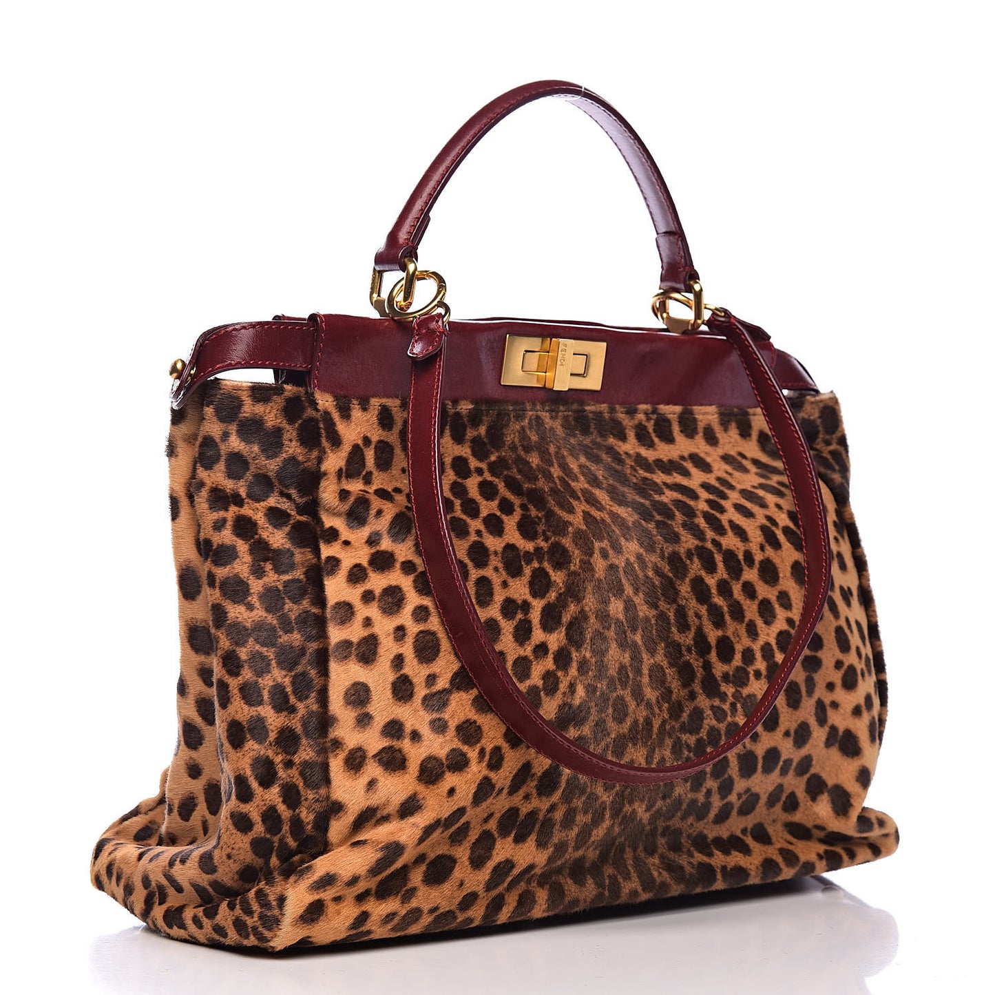 Calf Hair Leopard Print Large Peekaboo Iconic Satchel Rosso Cilegia