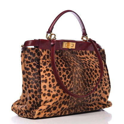 Fendi Calf Hair Leopard Print Large Peekaboo Iconic Satchel Rosso Cilegia 3 of 14