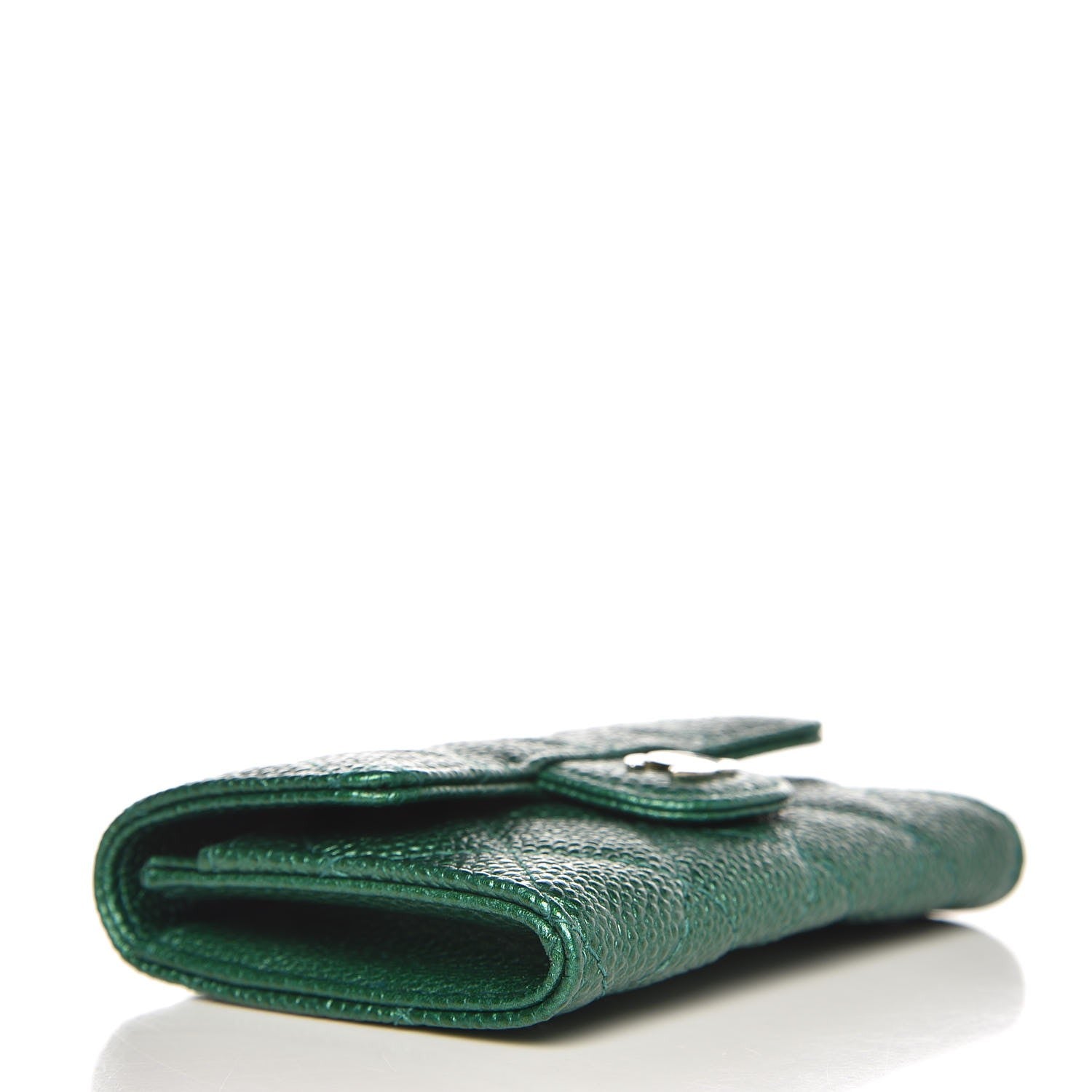 Chanel Metallic Caviar Quilted Card Holder Wallet Green 4 of 9