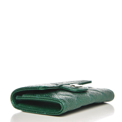 Chanel Metallic Caviar Quilted Card Holder Wallet Green 4 of 9