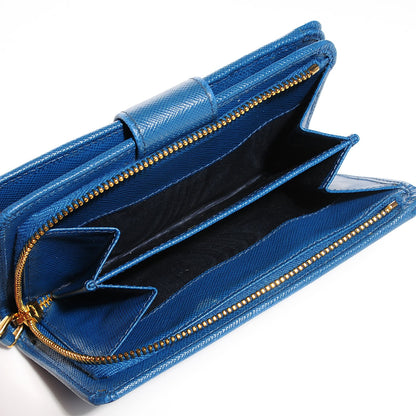 Prada Saffiano Metal Compact Wallet Cobalto 5 of 9