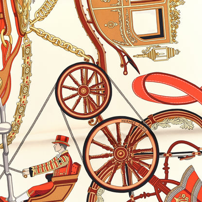 Hermes Silk Stately Wheels Scarf 90 White Orange Gris 2 of 3