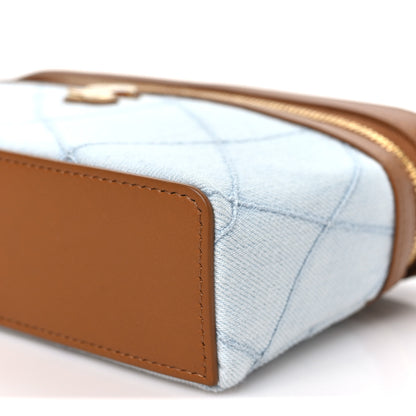 Chanel Washed Denim Calfskin Quilted Top Handle Slim Vanity Case With Chain Blue Brown 10 of 10