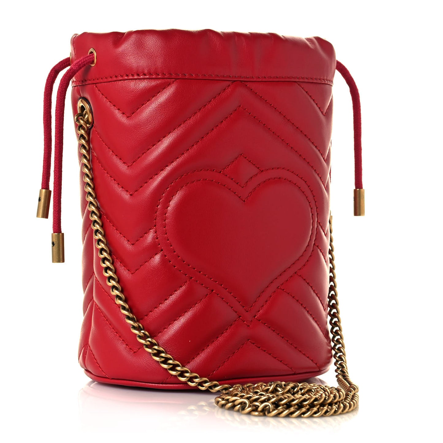 Calfskin Matelasse Mini GG Marmont 2.0 Bucket Bag Hibiscus Red