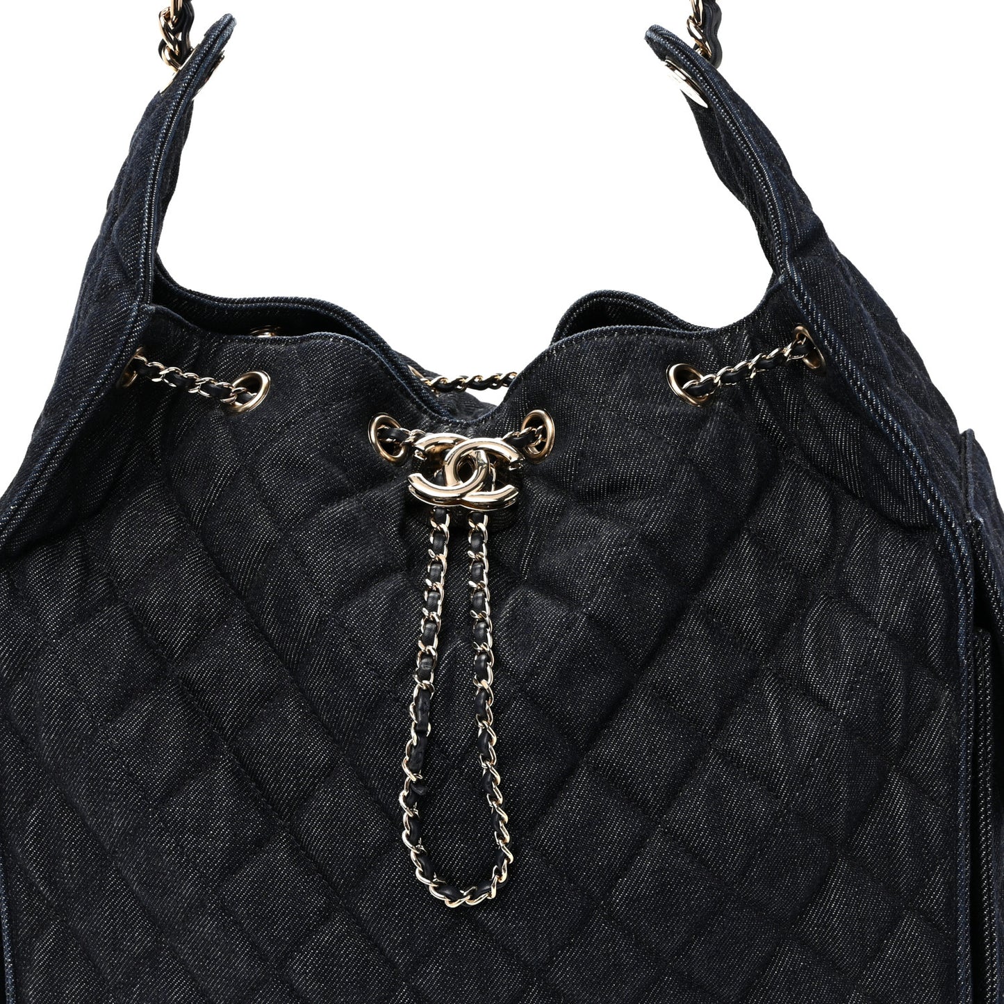 Denim Quilted Medium Chanel 25 Handbag Dark Blue