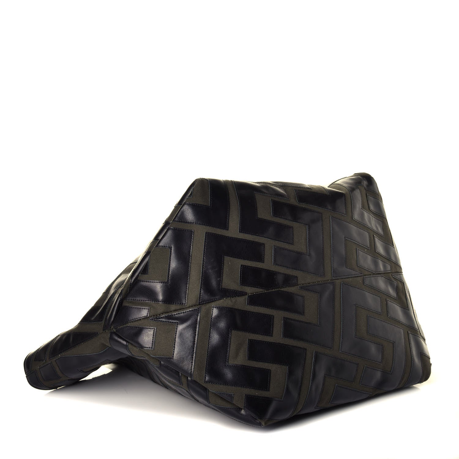 Celine Calfskin Logo Patchwork Cabas Dark Green Black 4 of 8