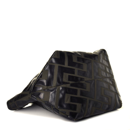 Celine Calfskin Logo Patchwork Cabas Dark Green Black 4 of 8