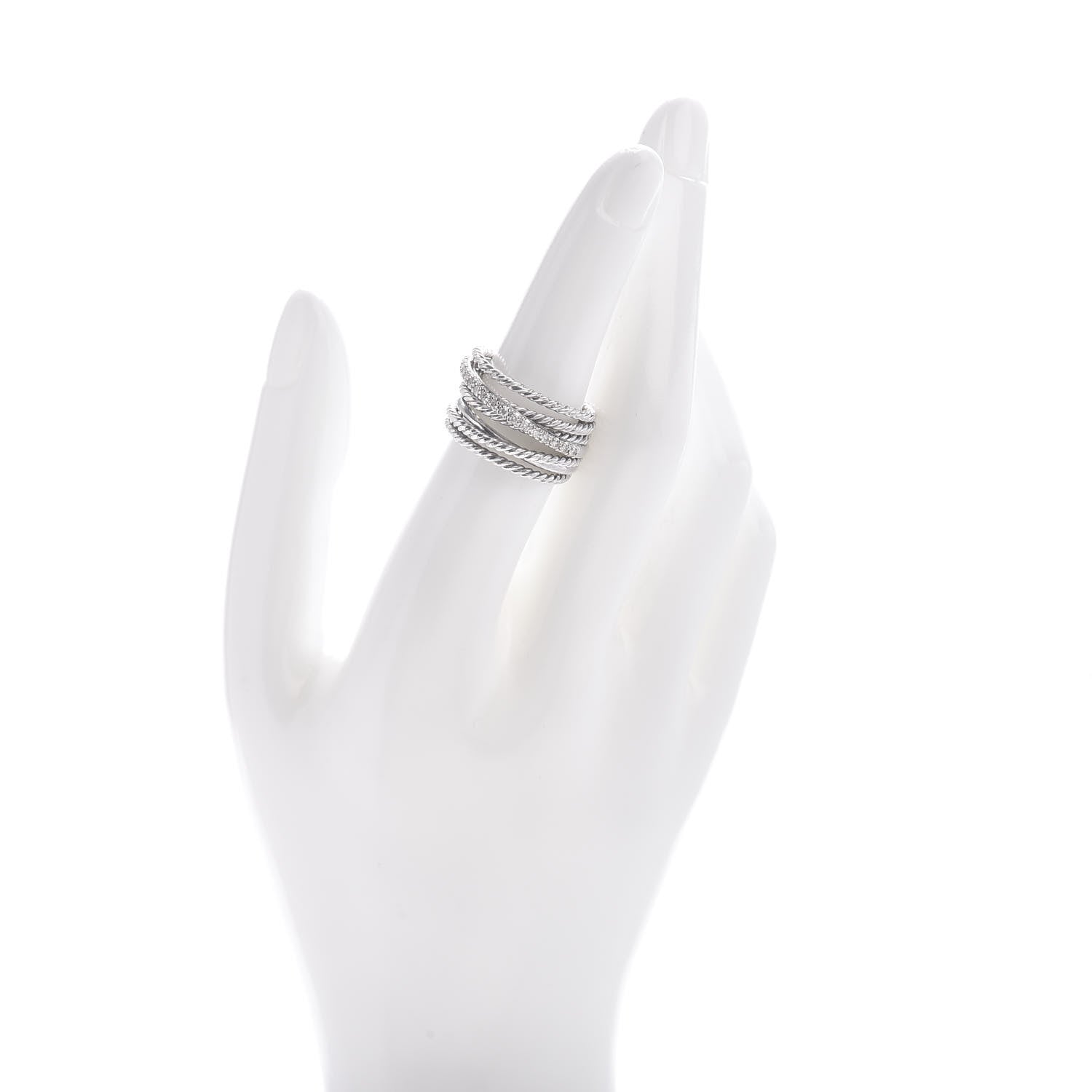 David Yurman Sterling Silver 14K White Gold Diamond 11mm Wide Crossover Cable Ring 54 7 2 of 5