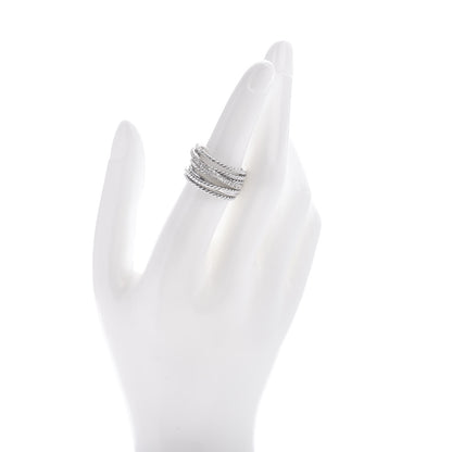 David Yurman Sterling Silver 14K White Gold Diamond 11mm Wide Crossover Cable Ring 54 7 2 of 5