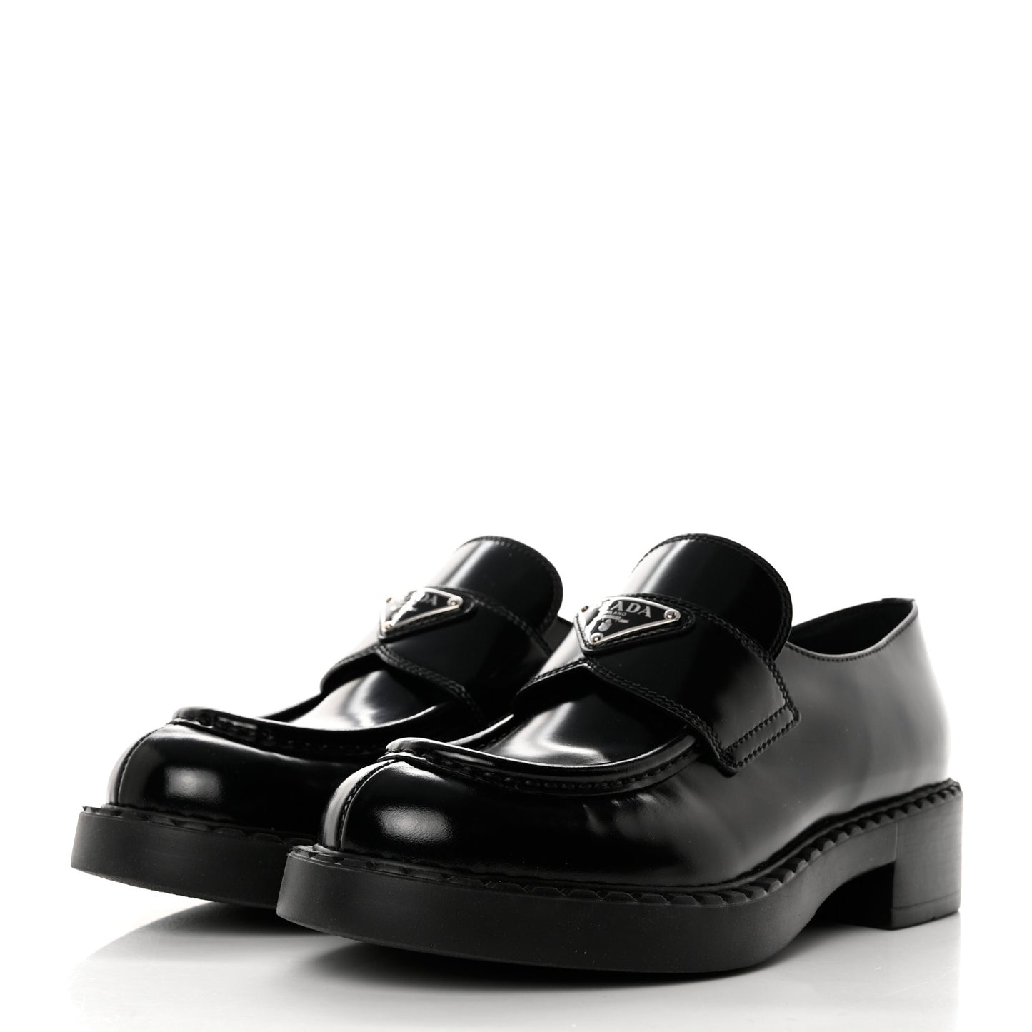 Spazzolato Metal Triangle Logo 50mm Loafers 38.5 Black