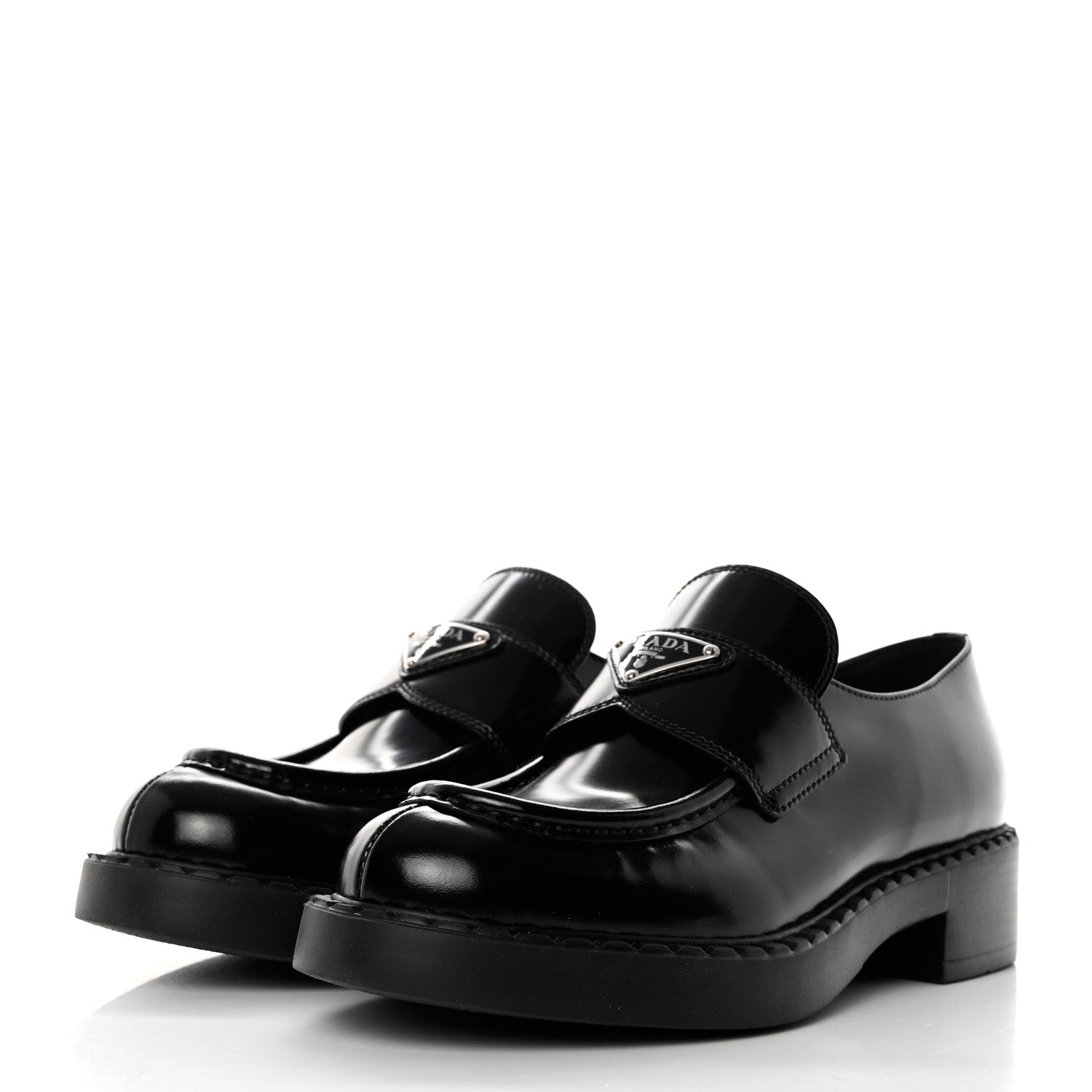 Prada Spazzolato Metal Triangle Logo 50mm Loafers 38.5 Black 3 of 9