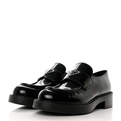 Prada Spazzolato Metal Triangle Logo 50mm Loafers 38.5 Black 3 of 9