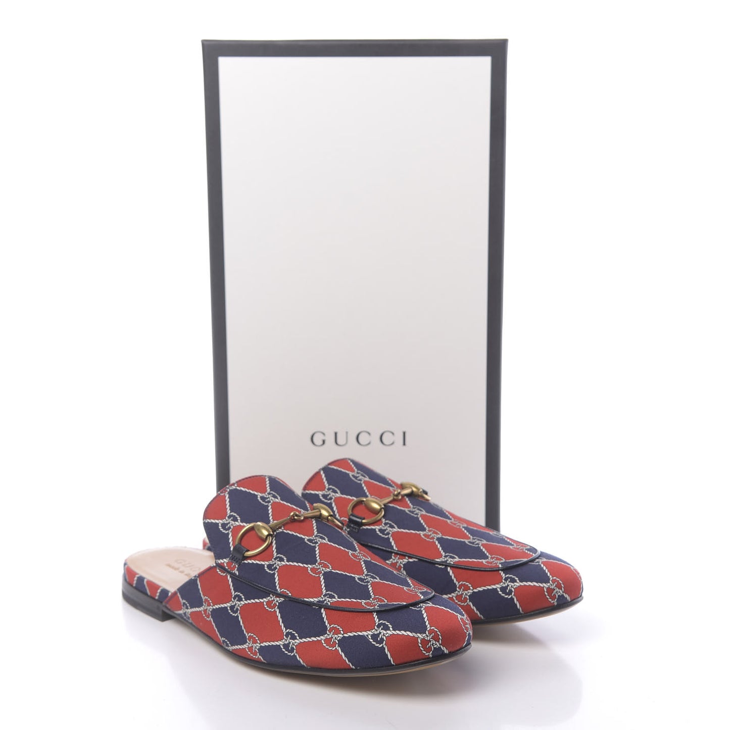 Mini GG Rhombus Chain Mens Princetown Slippers 9 Royal Bleuett Red