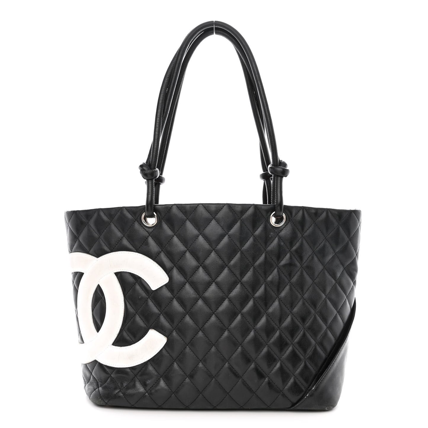 Calfskin Quilted Large Cambon Tote Black White