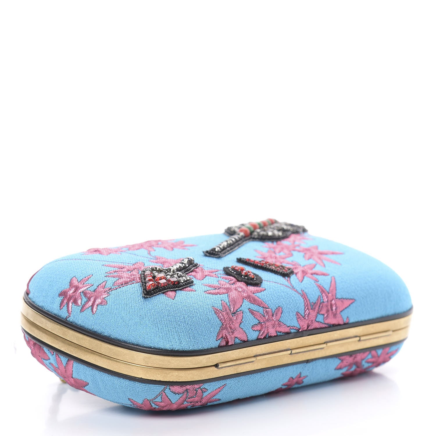 Gucci Brocade Floral Crystal Broadway Clutch Blue 4 of 11