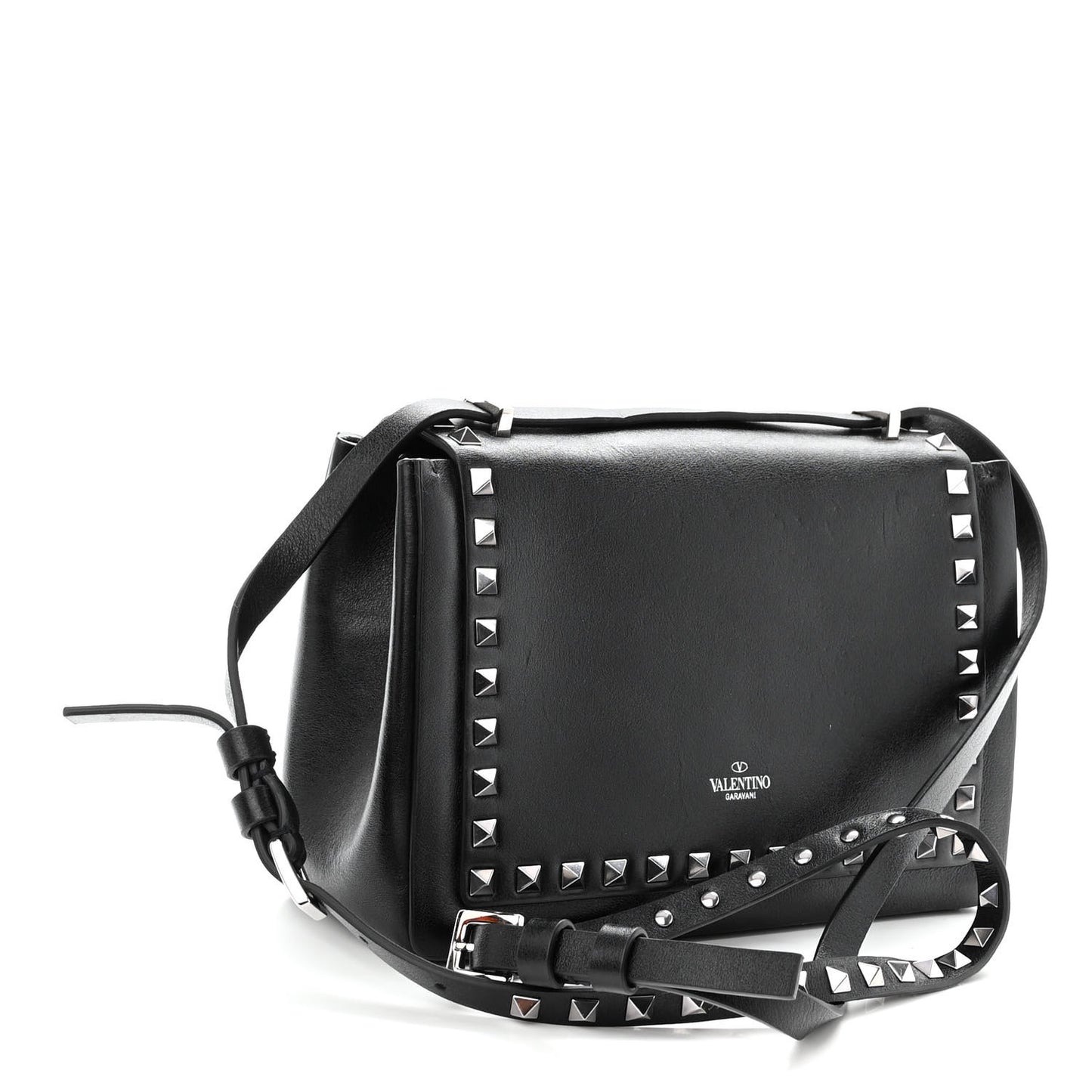 Vitello Rockstud Shoulder Flap Bag Black