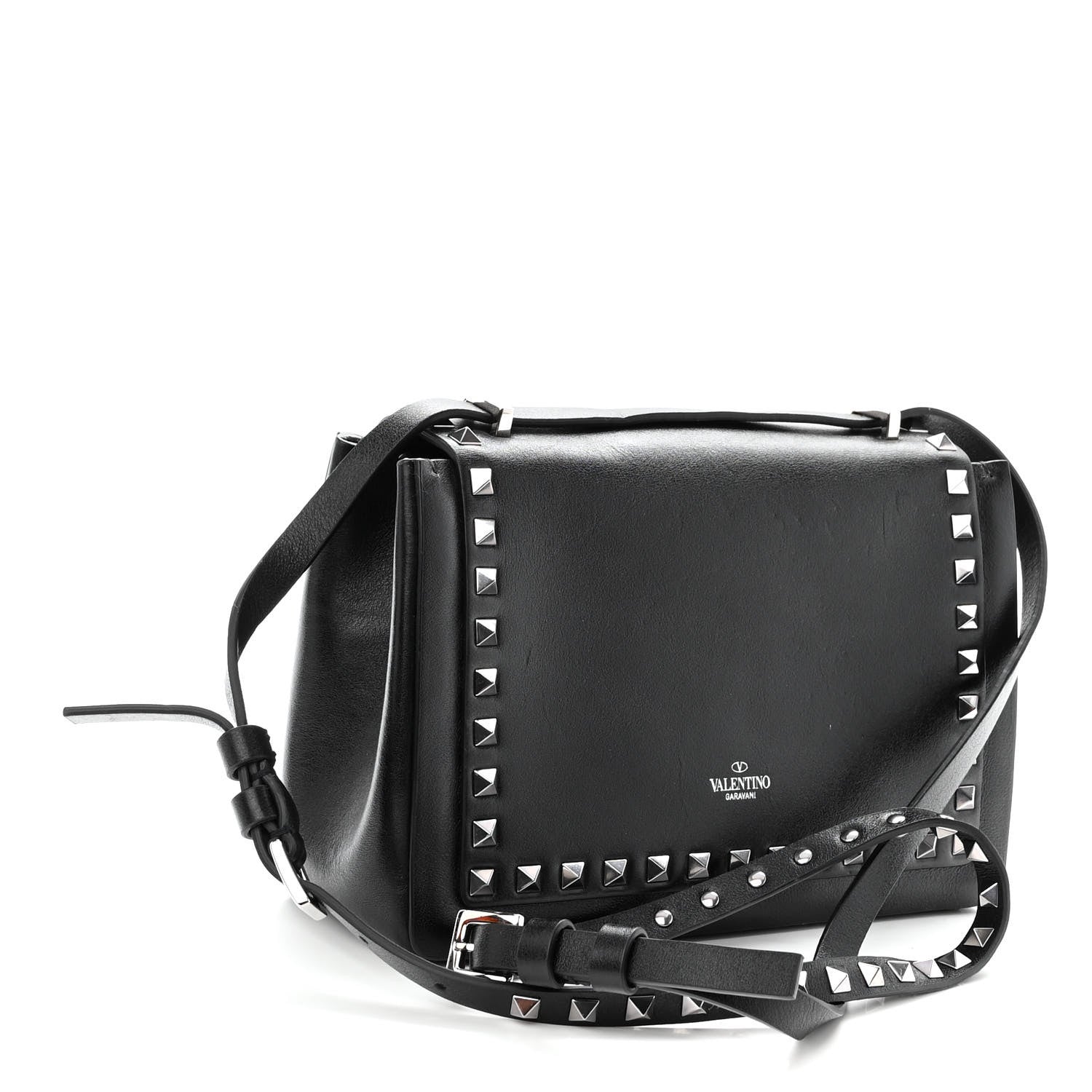 Valentino Garavani Vitello Rockstud Shoulder Flap Bag Black 2 of 8