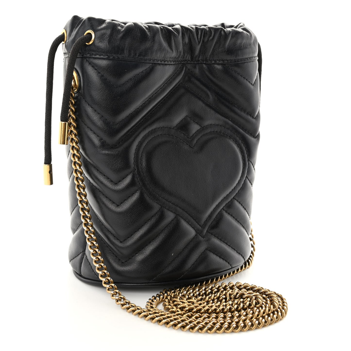 Calfskin Matelasse Mini GG Marmont 2.0 Bucket Bag Black
