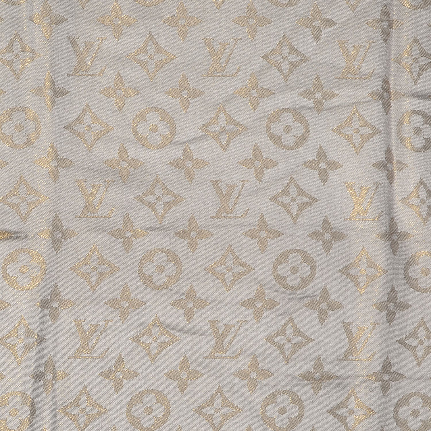 Louis Vuitton Monogram Silk Wool Shine Shawl Beige 1 of 5