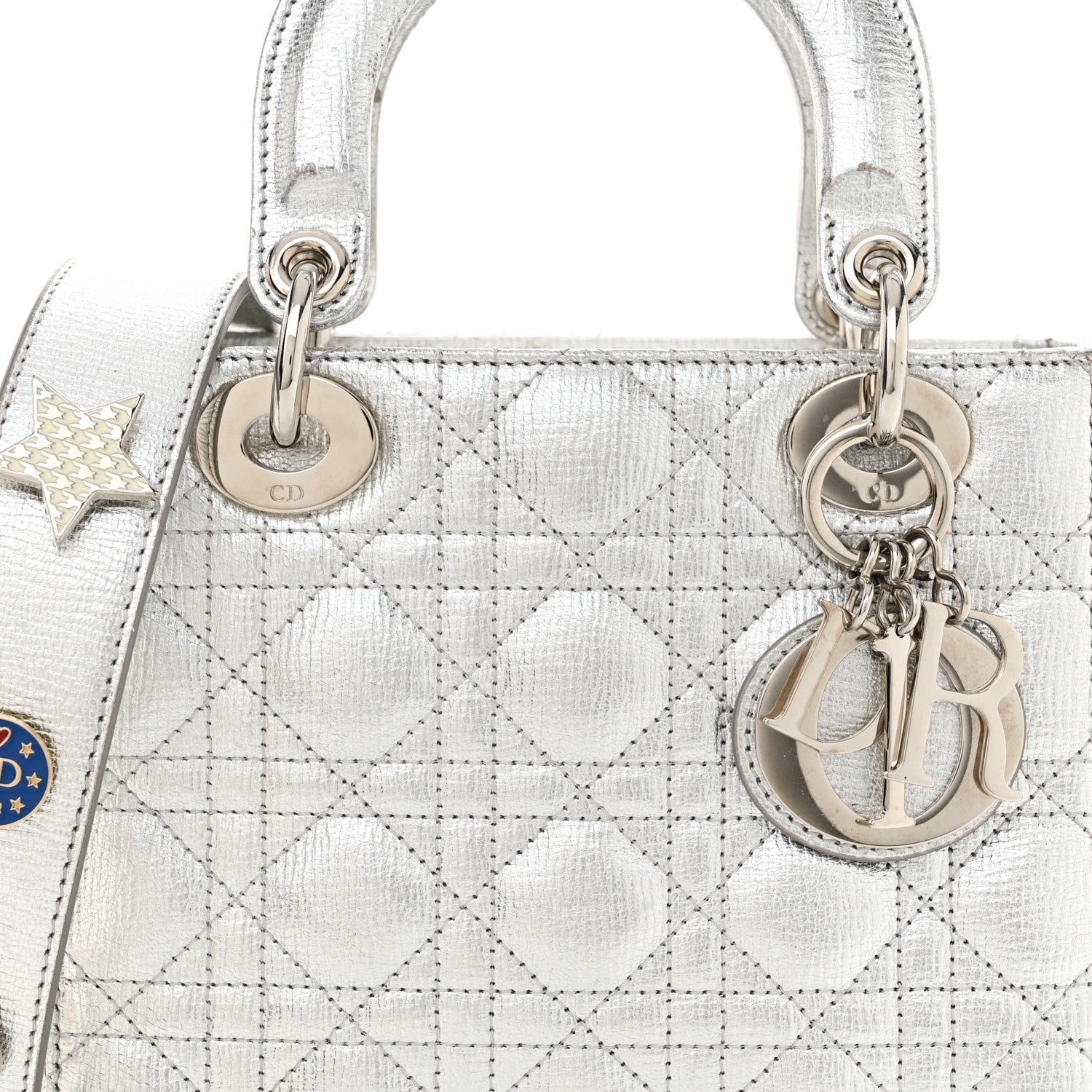 Christian Dior Metallic Grained Calfskin Cannage Small Lucky Badges My Lady Dior Silver 8 of 16