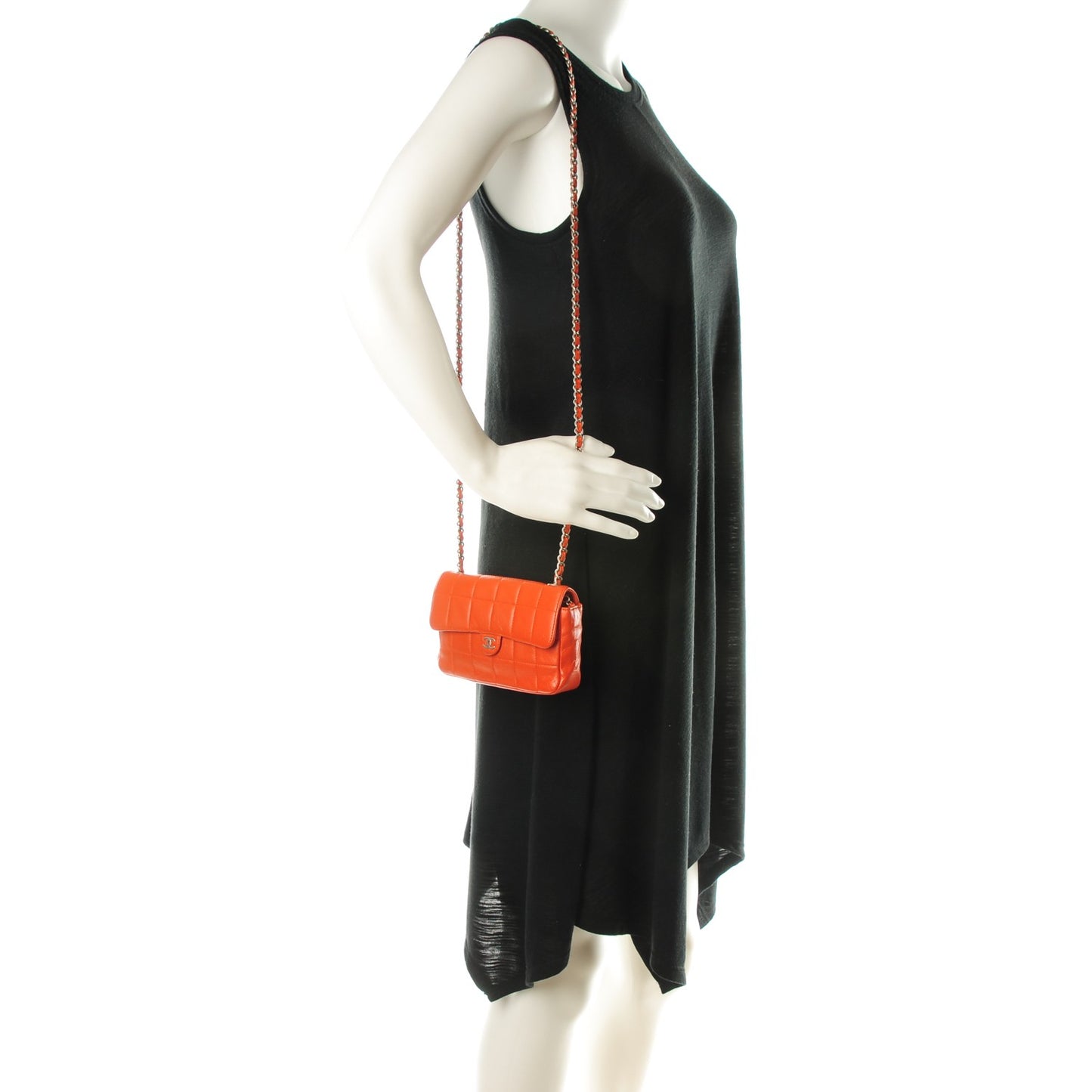 Lambskin Square Stitched Mini Convertible Flap Belt Orange