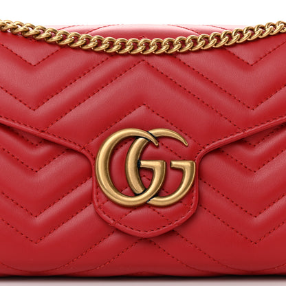 Gucci Calfskin Matelasse GG Marmont Chain Wallet Hibiscus Red 8 of 11