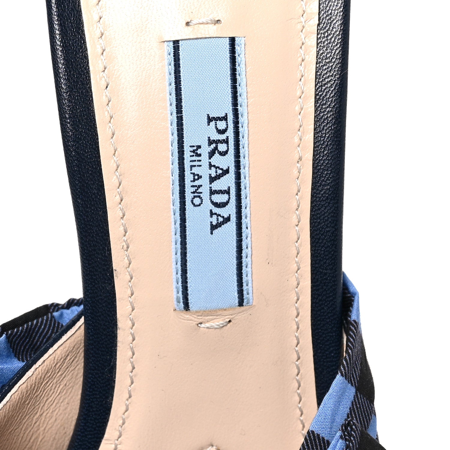 Prada Gingham Bow Slide Sandals 35 Blue 7 of 7