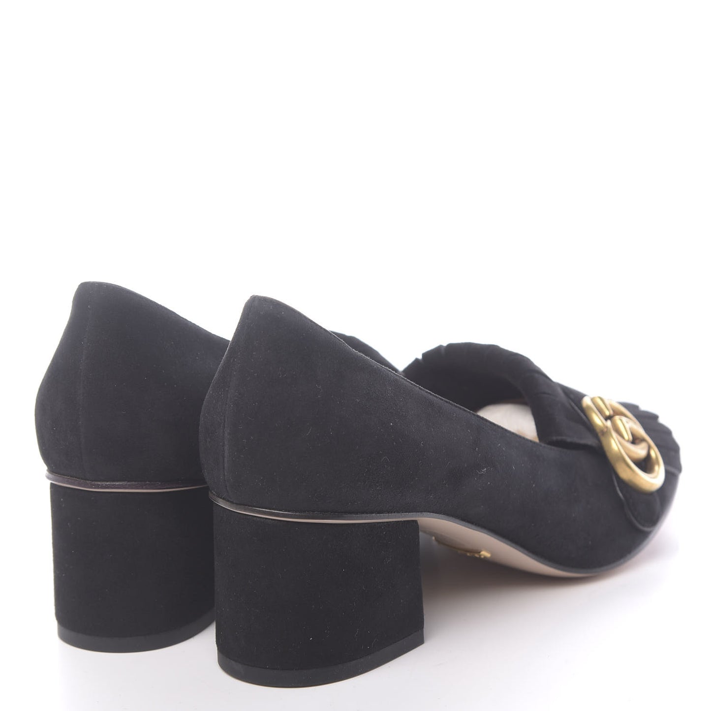 Kid Scamosciato GG Marmont Fringe 50mm Loafer Pumps 37 Black
