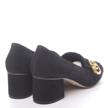 Gucci Kid Scamosciato GG Marmont Fringe 50mm Loafer Pumps 37 Black 4 of 8
