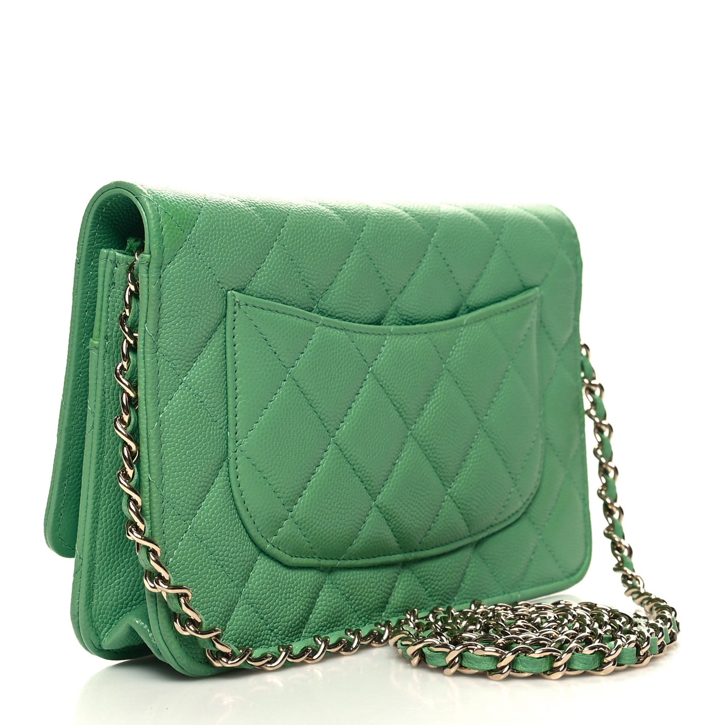 Caviar Quilted Wallet on Chain WOC Light Green