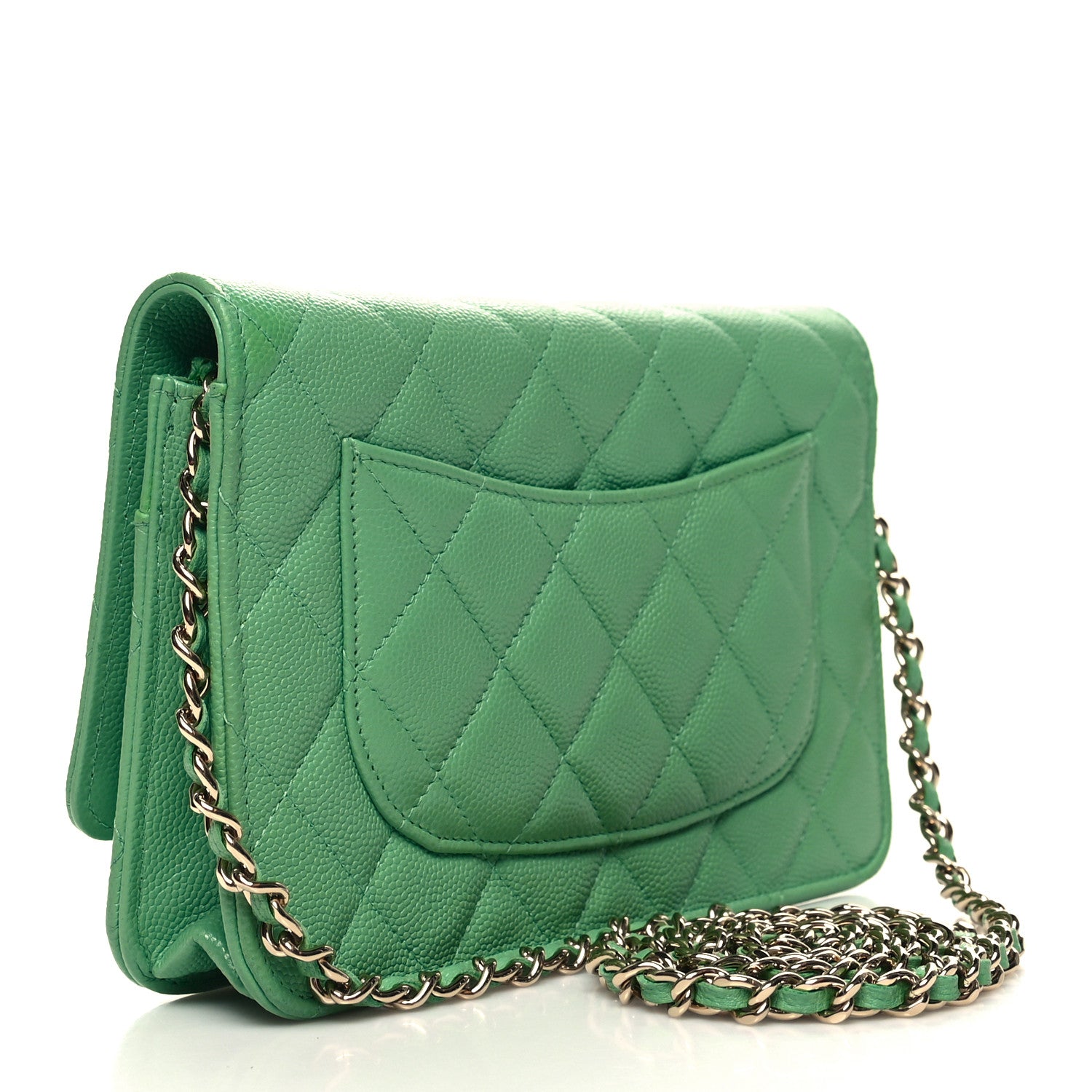 Chanel Caviar Quilted Wallet on Chain WOC Light Green 3 of 12