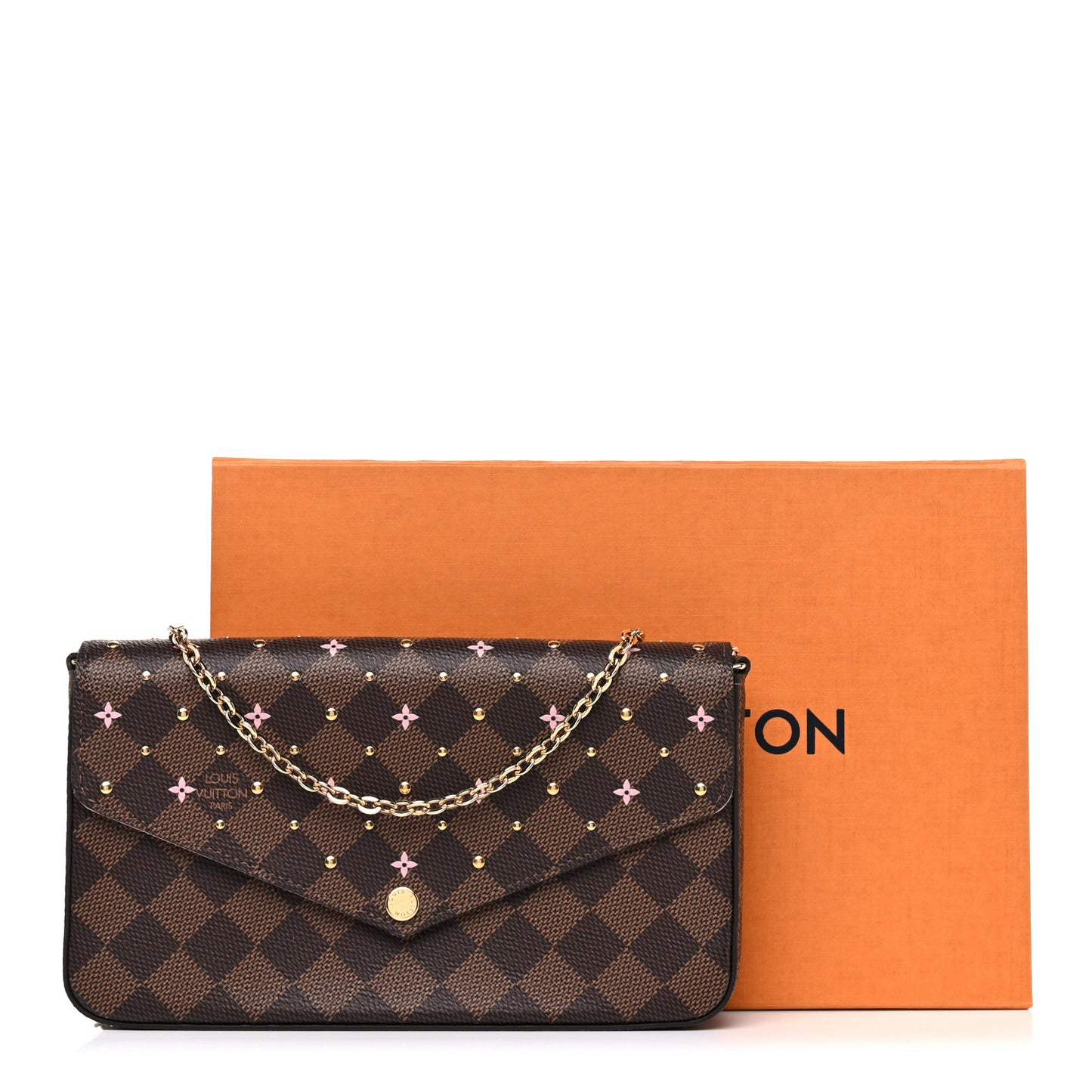 Damier Ebene Studded Pochette Felicie Chain Wallet