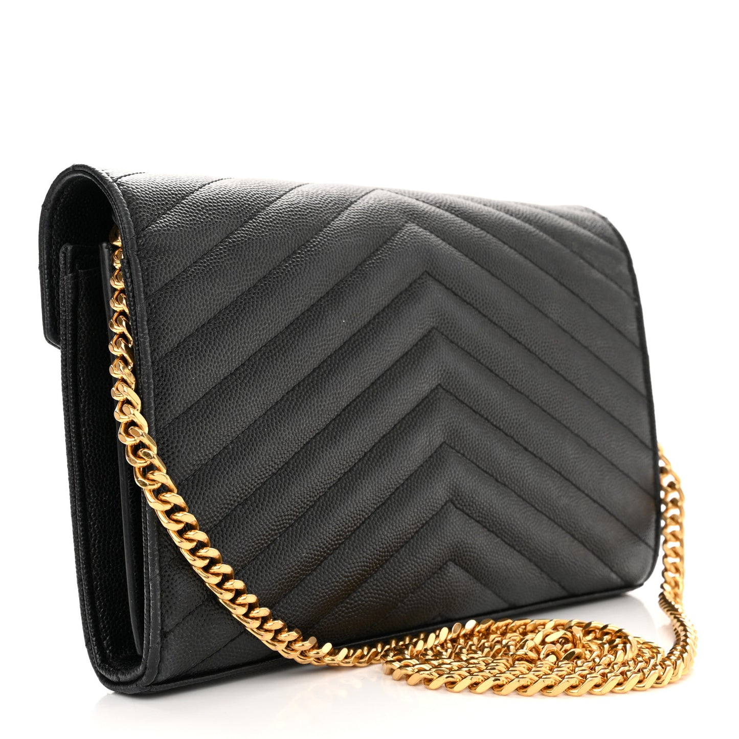 Grain De Poudre Matelasse Chevron Monogram Chain Wallet Black