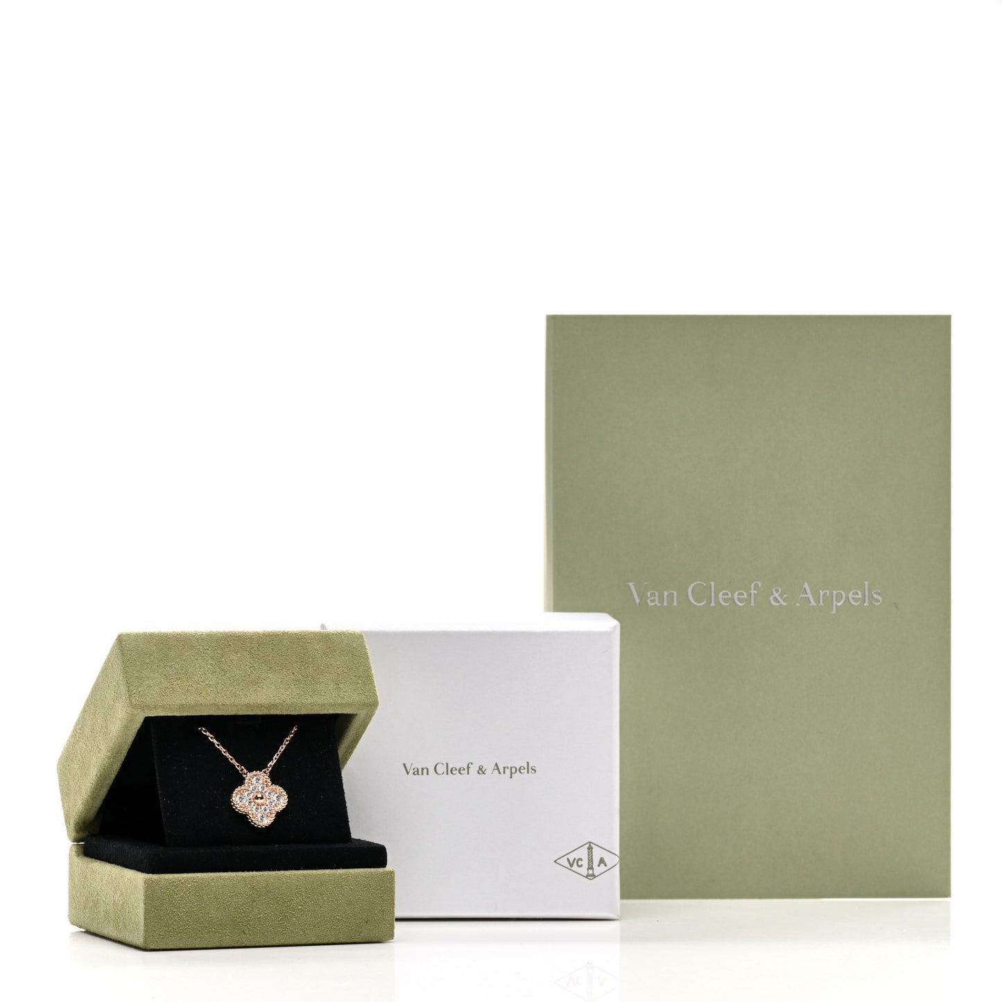 18K Rose Gold Diamond Vintage Alhambra Pendant Necklace