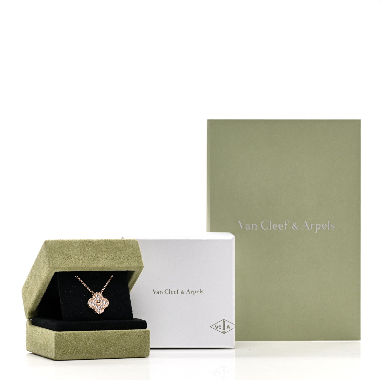 Van Cleef & Arpels 18K Rose Gold Diamond Vintage Alhambra Pendant Necklace 5 of 5