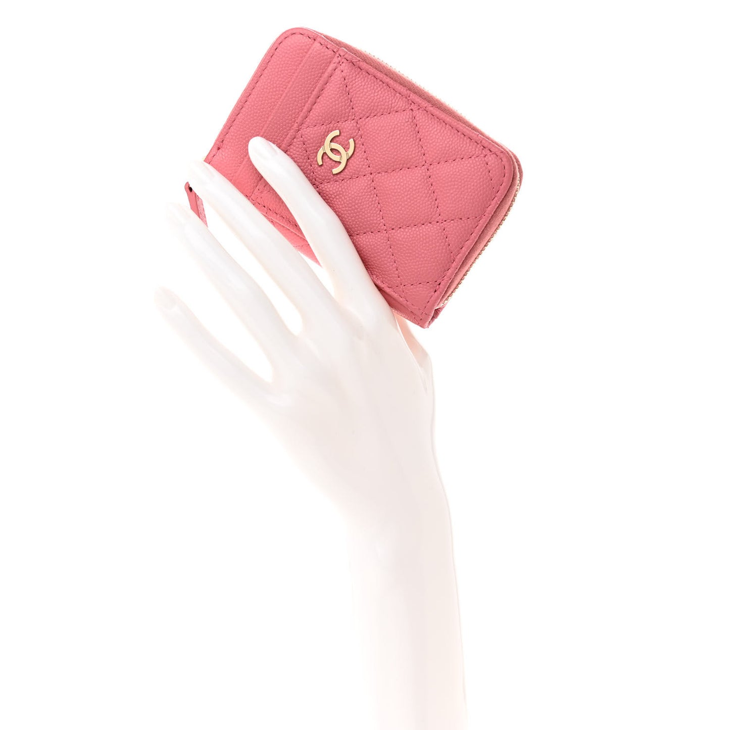 Caviar Quilted Zip Card Holder Pink