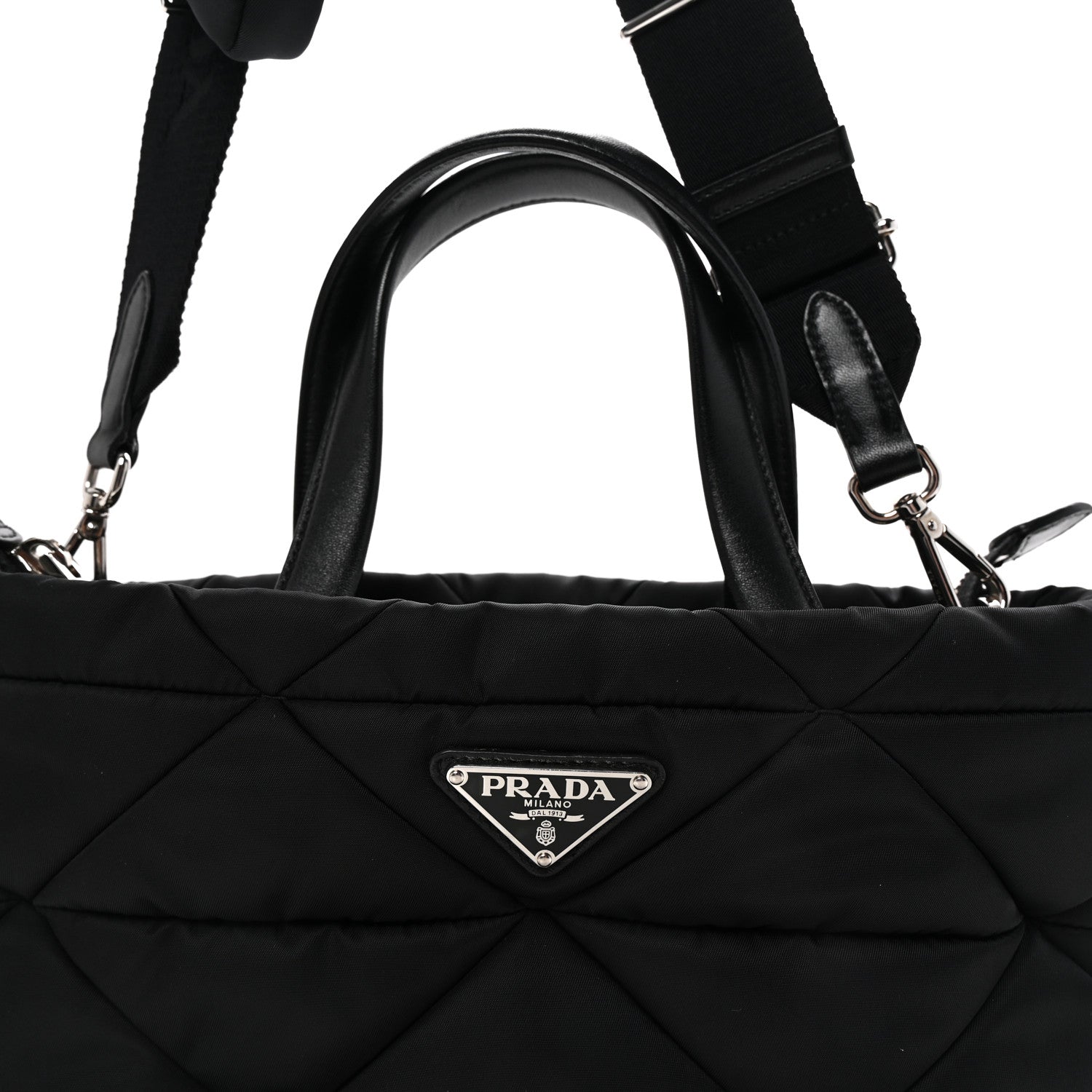 Prada Re-Nylon Nappa Triangle Quilted Padded Double Handled Zip Pocket Tote Black 7 of 9