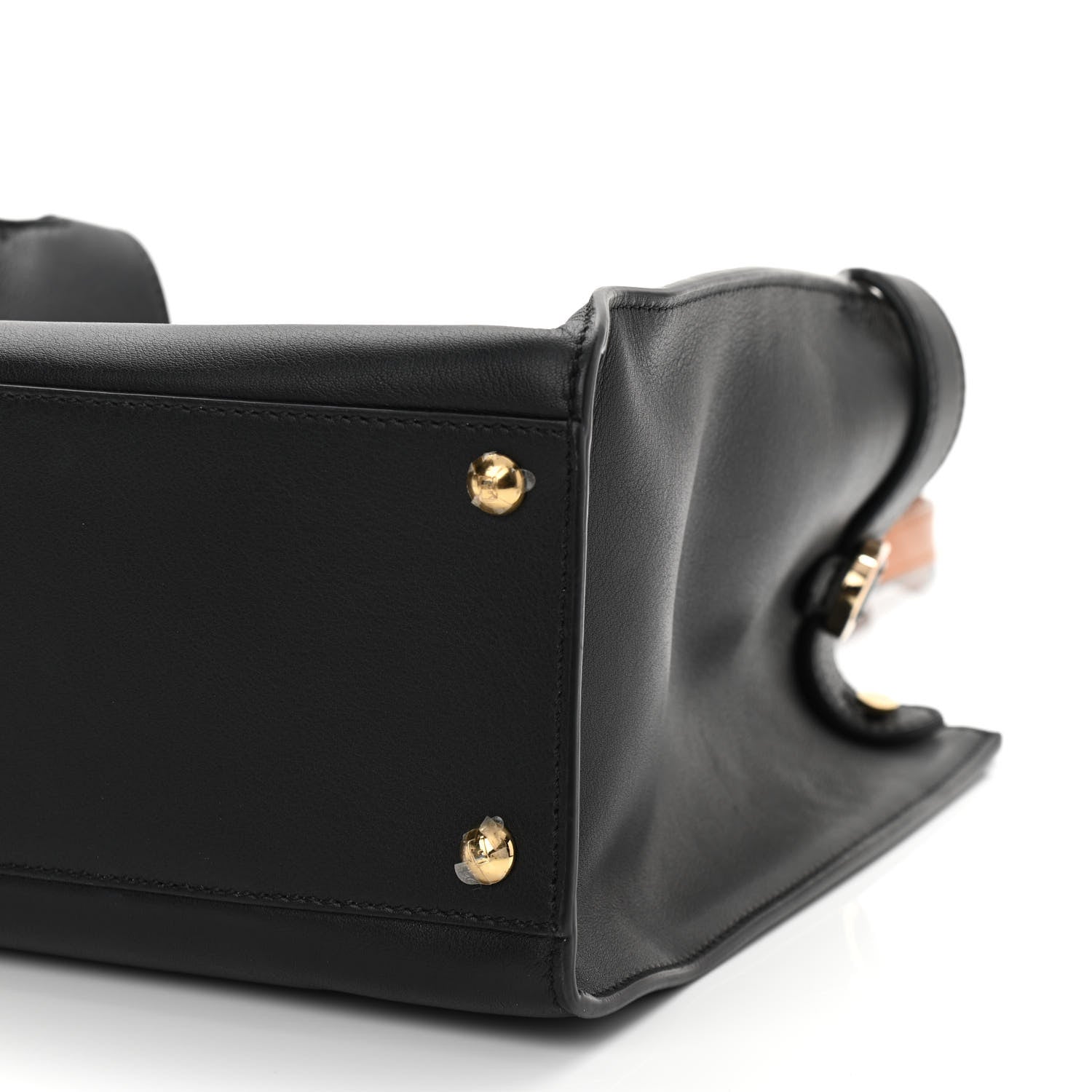 Fendi Vitello Seta Century Small Peekaboo X-Tote Black Brandy 8 of 9