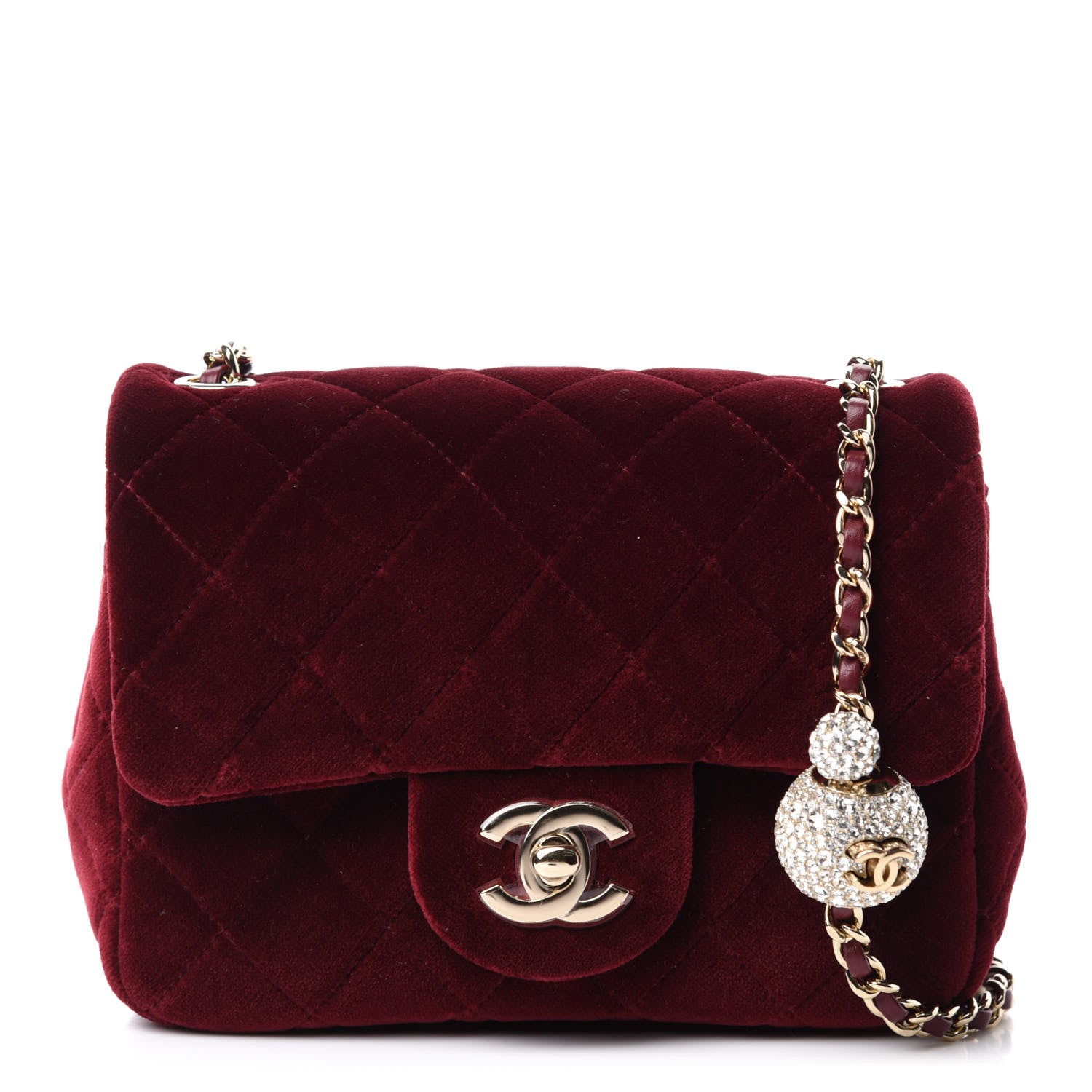 Chanel Velvet Quilted Mini Pearl Crush Flap Burgundy 1 of 11
