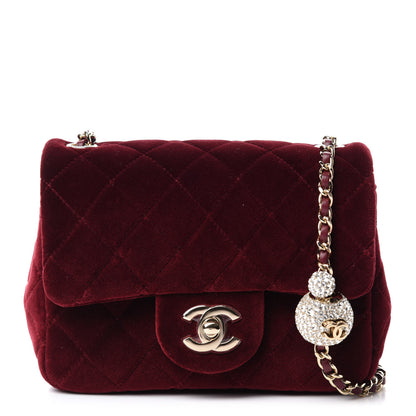 Chanel Velvet Quilted Mini Pearl Crush Flap Burgundy 1 of 11