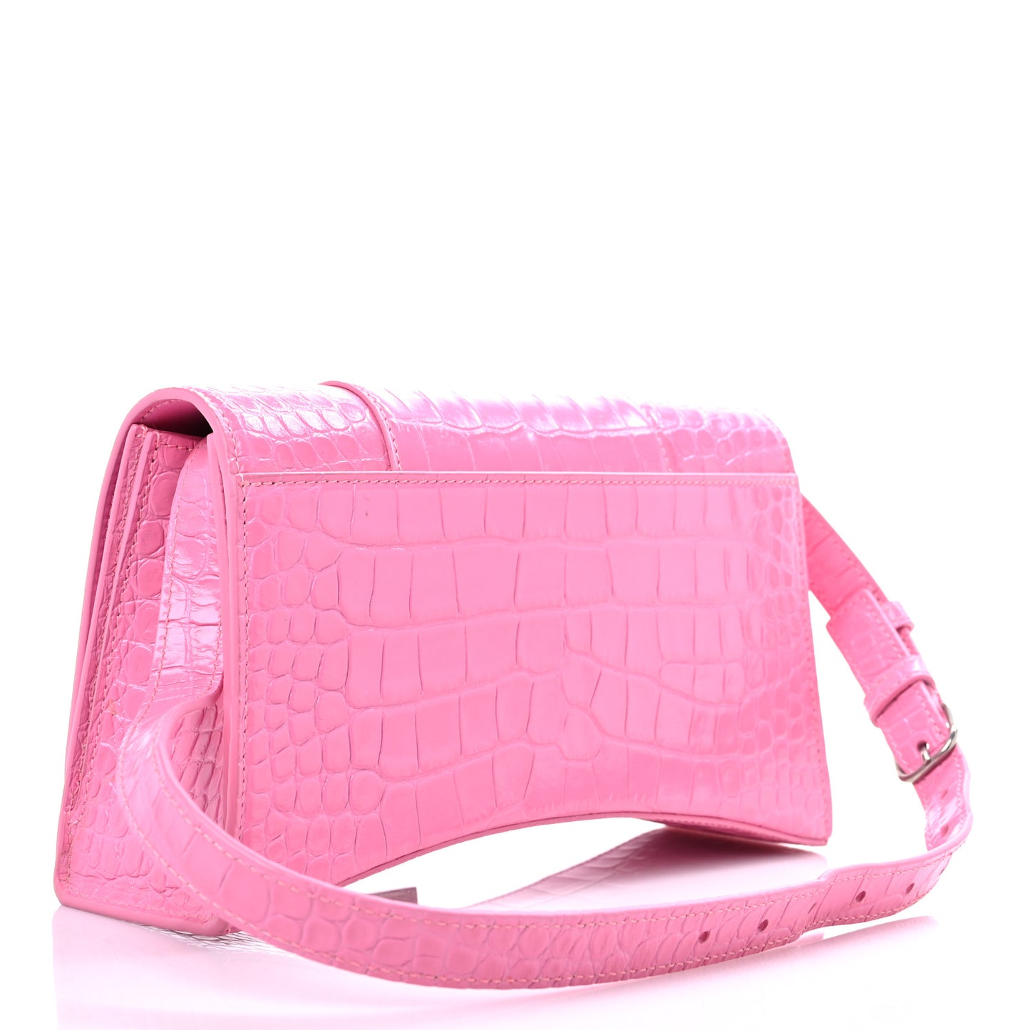 Shiny Calfskin Crocodile Embossed Small Hourglass Sling Shoulder Bag Baby Pink