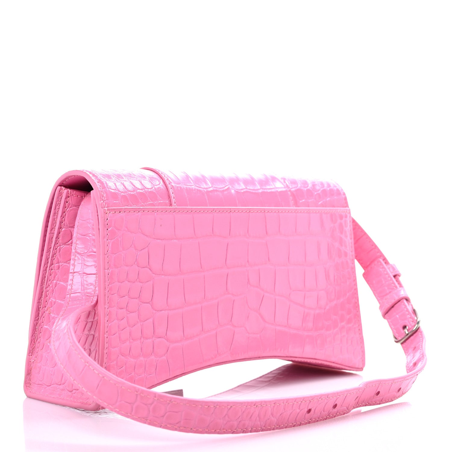 Balenciaga Shiny Calfskin Crocodile Embossed Small Hourglass Sling Shoulder Bag Baby Pink 3 of 15