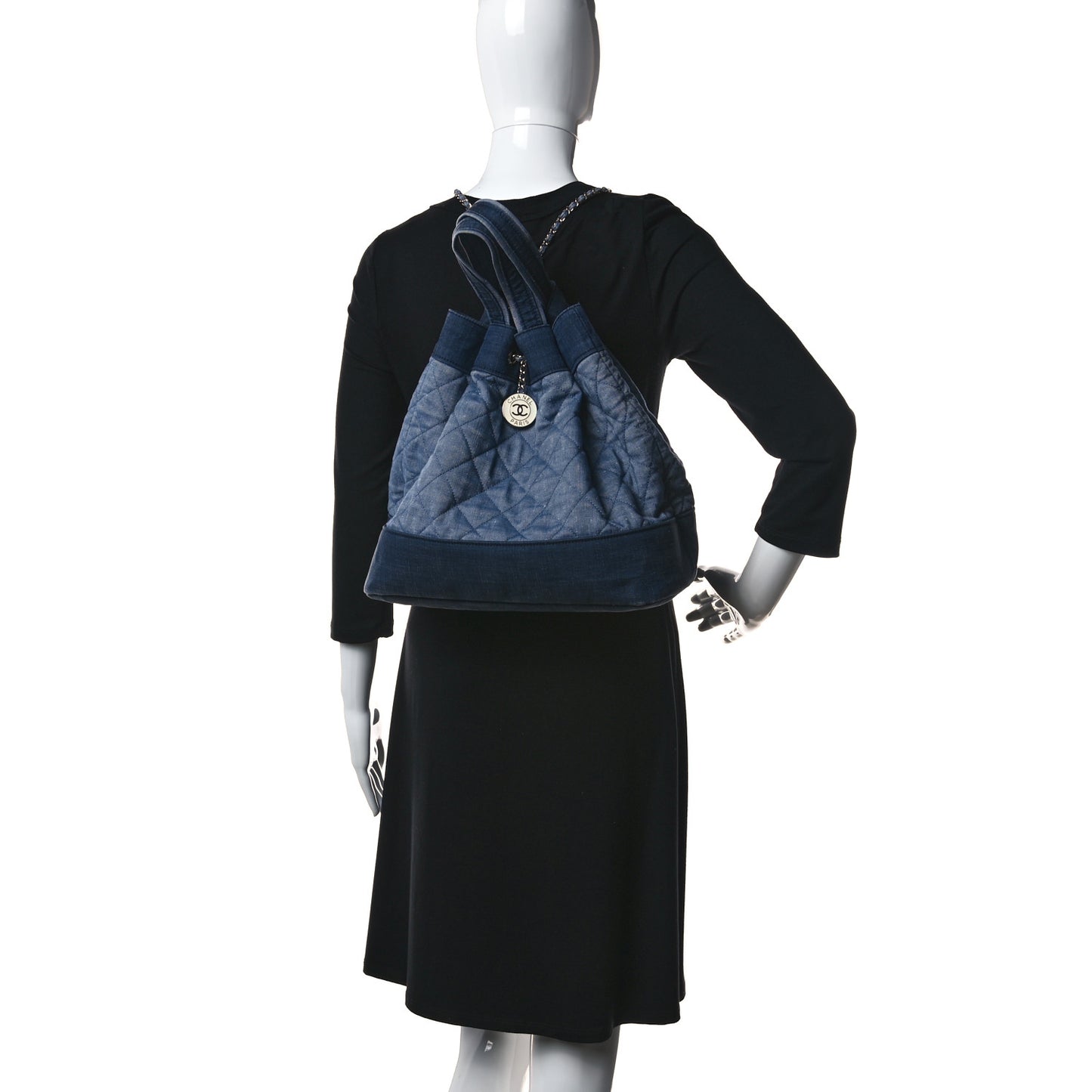 Denim Medallion Quilted Drawstring Bag Blue