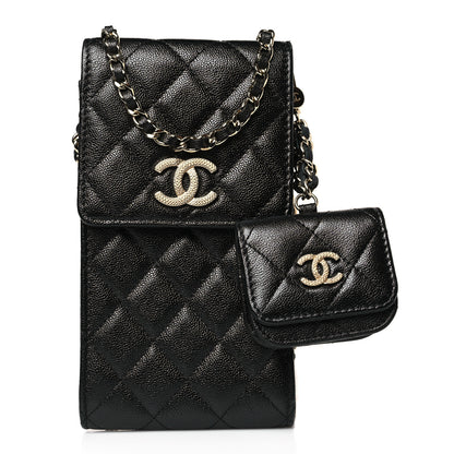 Chanel Caviar Quilted CC Airpods Pro and Phone Case With Chain Black 1 of 10