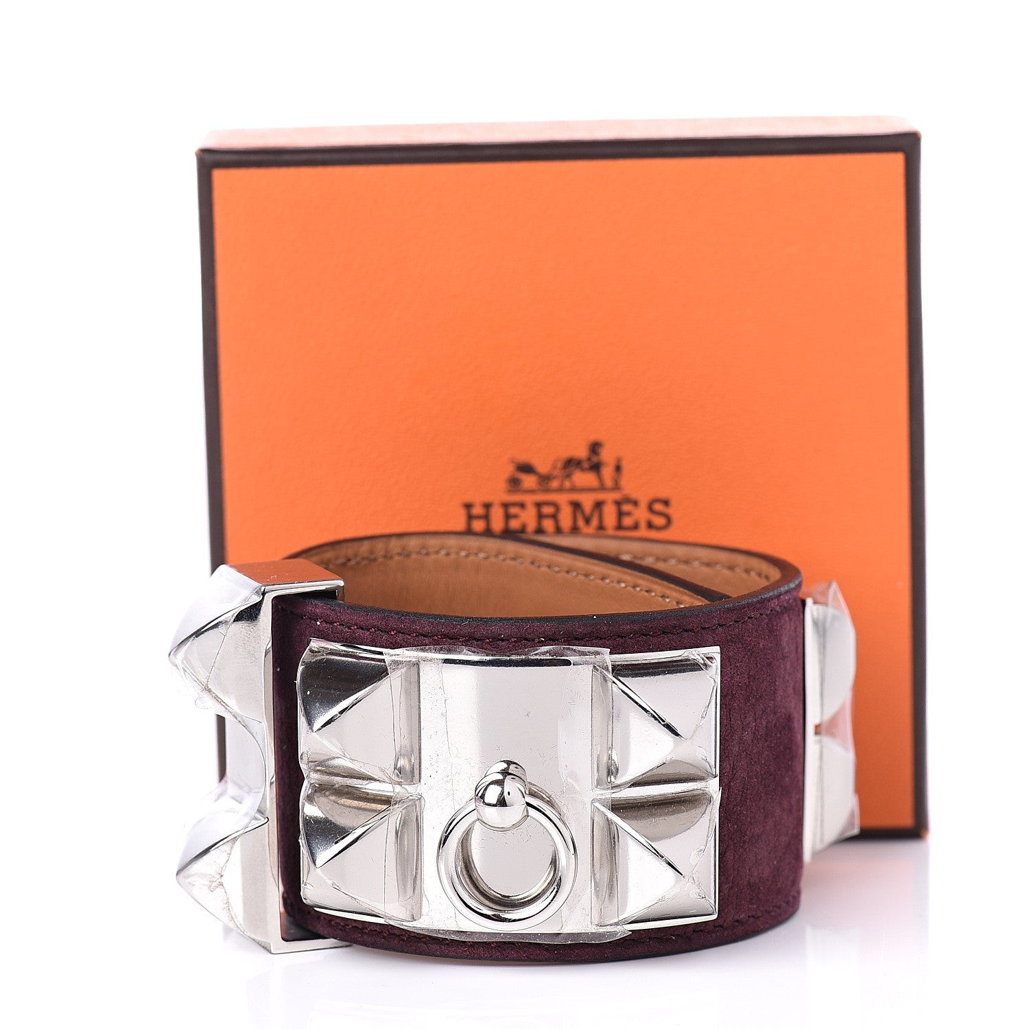 Hermes Veau Doblis Suede Collier de Chien CDC Bracelet S Prune 5 of 5